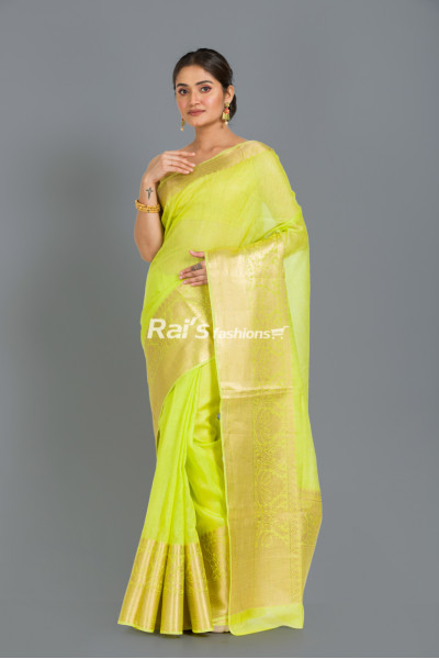 Handloom Silk Linen Saree With Fine Benarasi Weaving Work Border And Pallu (KR181)